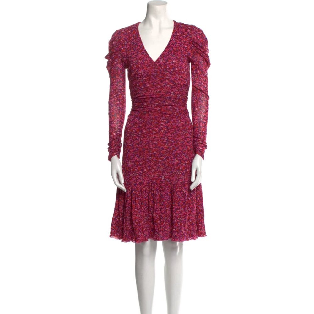 Diane Von Furstenberg Alyssa Pink Floral Puff Sleeve Mesh Dress Coquette Retro